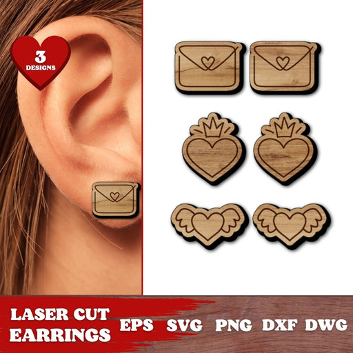 Valentines Day Wooden Earrings Laser Cut - svgocean