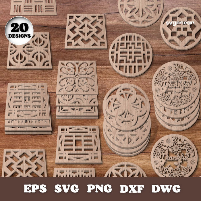 Wooden Coasters Laser Cut Megabundle - Svg Ocean