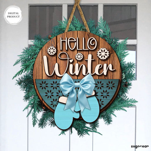 Hello Winter Door Sign Laser Cut - Svg Ocean