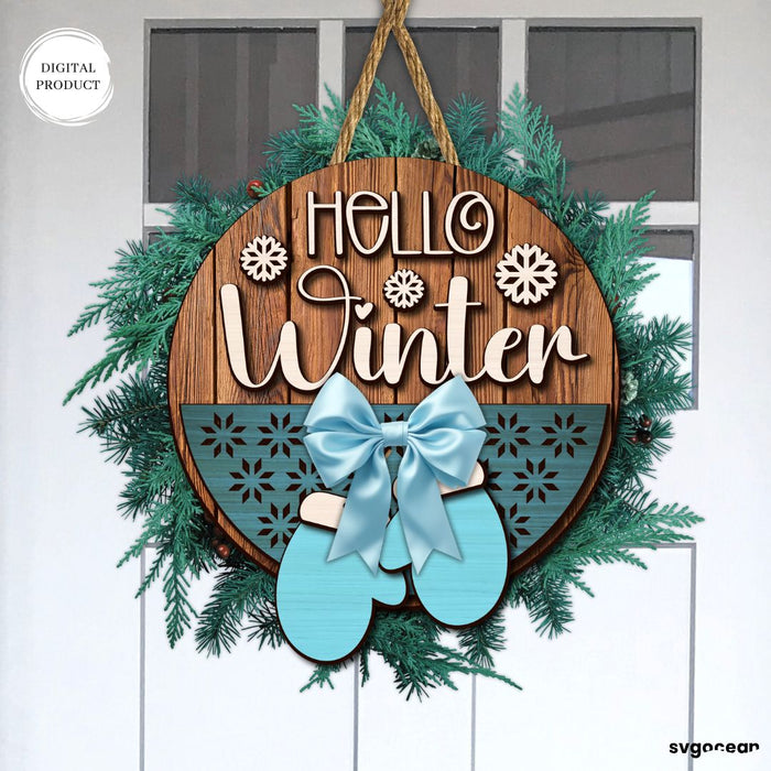 Hello Winter Door Sign Laser Cut - Svg Ocean