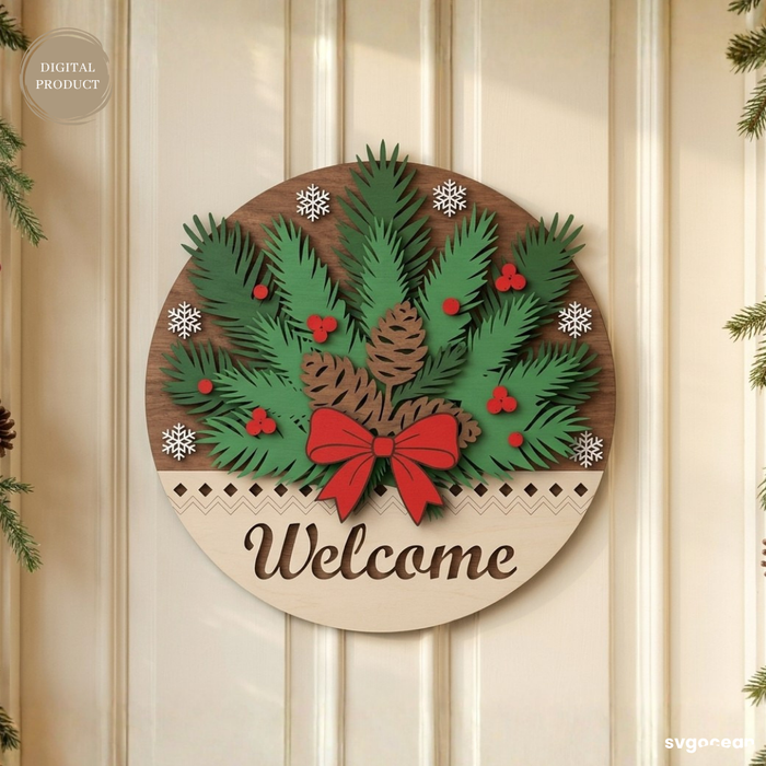 Christmas Welcome Door Hanger SVG Bundle - Svg Ocean