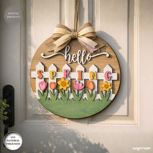 Hello Spring Door Sign Laser Cut - Svg Ocean