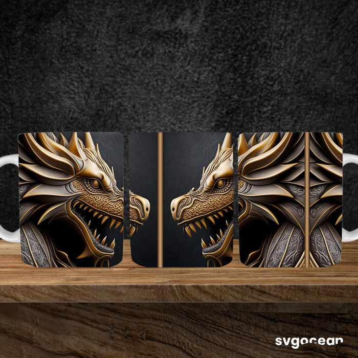 Tooled Leather Dragon Mug Sublimation Bundle - svgocean