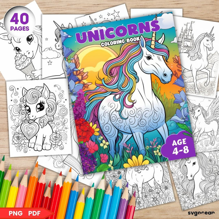 Unicorns Coloring Book - SVG Ocean
