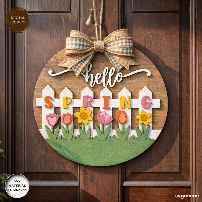 Hello Spring Door Sign Laser Cut - Svg Ocean