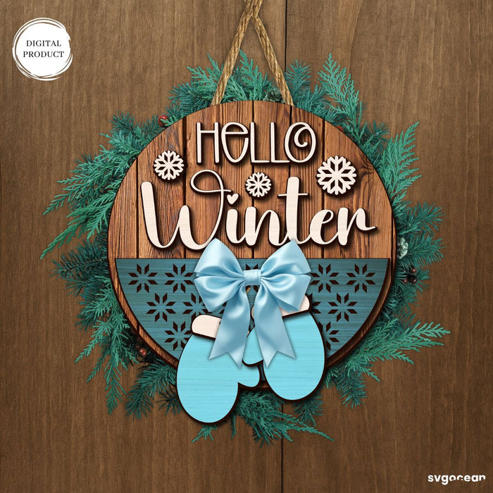 Hello Winter Door Sign Laser Cut - Svg Ocean