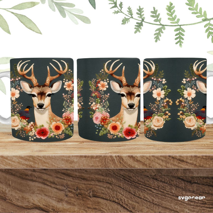 Embroidery Deer Mug Sublimation - svgocean