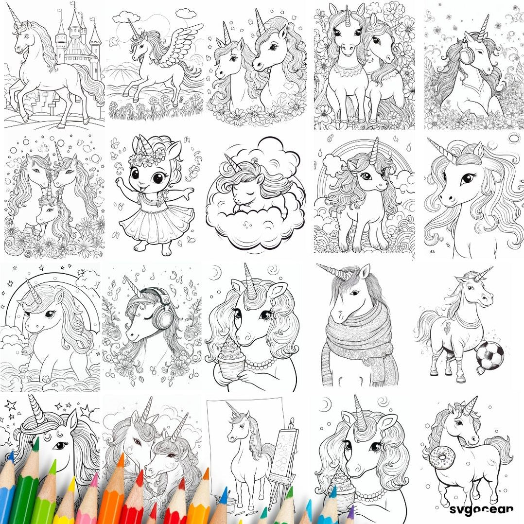 Unicorns Coloring Book | Coloring pages for kids - SVG Ocean — svgocean