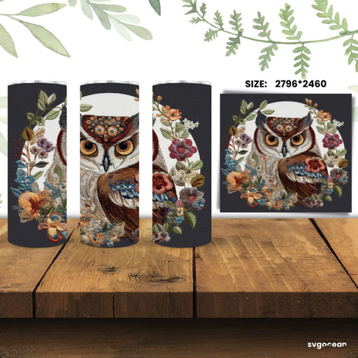 Embroidery Owl Tumbler Wrap Sublimation - svgocean