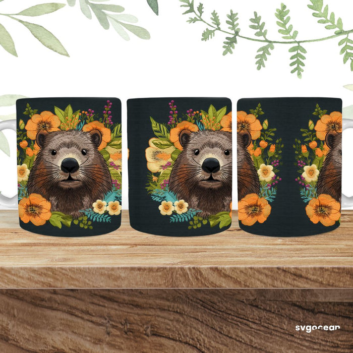 Embroidery Beaver Mug Sublimation - svgocean