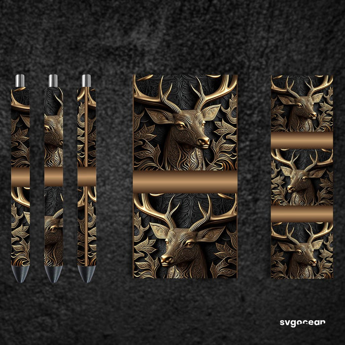 Tooled Leather Deer Pen Wraps Sublimation - svgocean