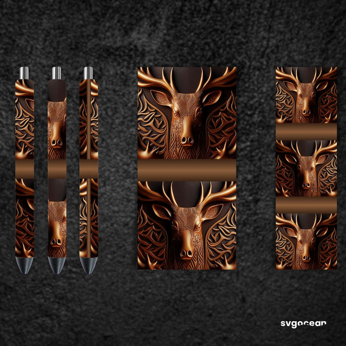 Tooled Leather Deer Pen Wraps Sublimation - svgocean