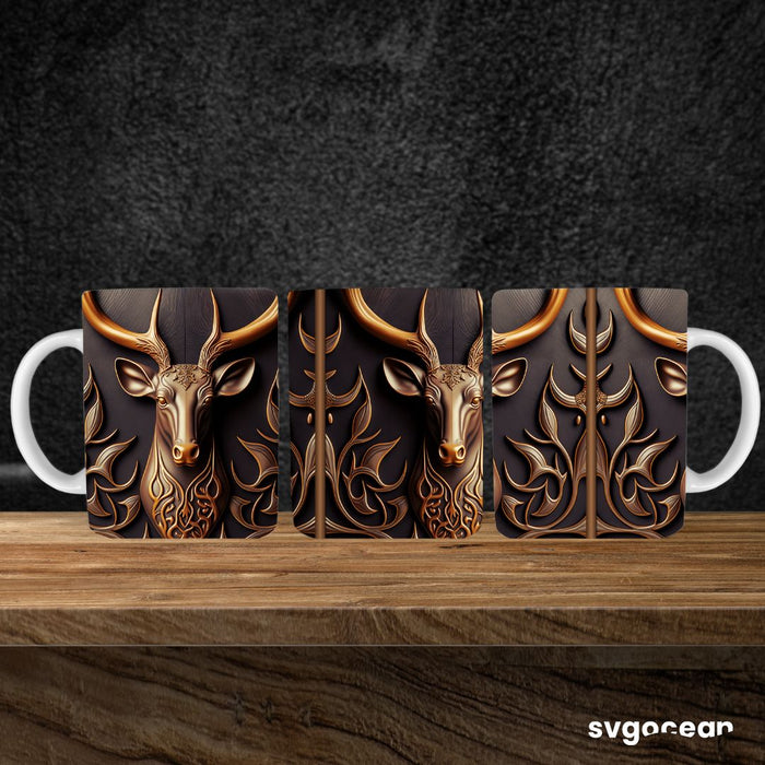 Tooled Leather Deer Mug Sublimation Bundle - svgocean