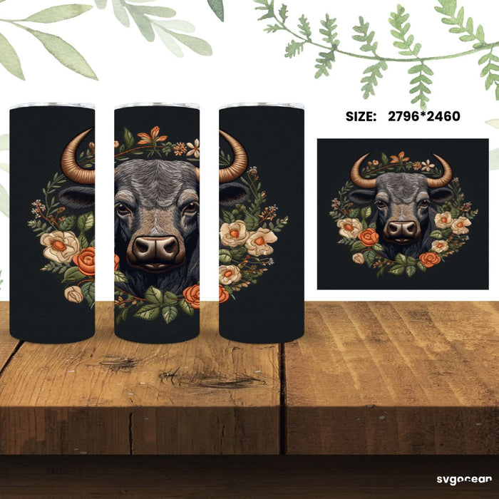 Embroidery Bull Tumbler Wrap Sublimation - svgocean