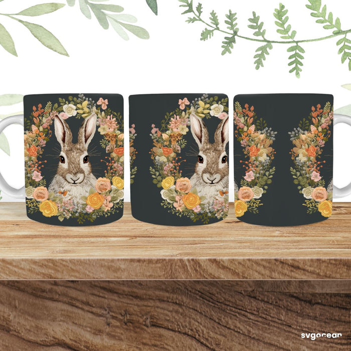 Embroidery Rabbit Mug Sublimation - svgocean