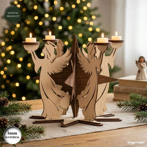 3D Christmas Angel Candle Stand Laser Cut - Svg Ocean