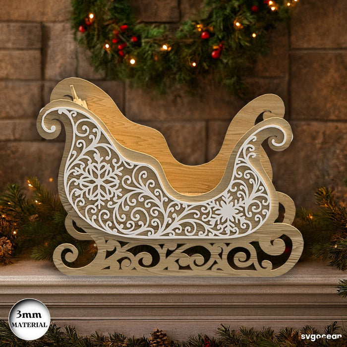 3D Santa Sleigh Laser Cut - Svg ocean