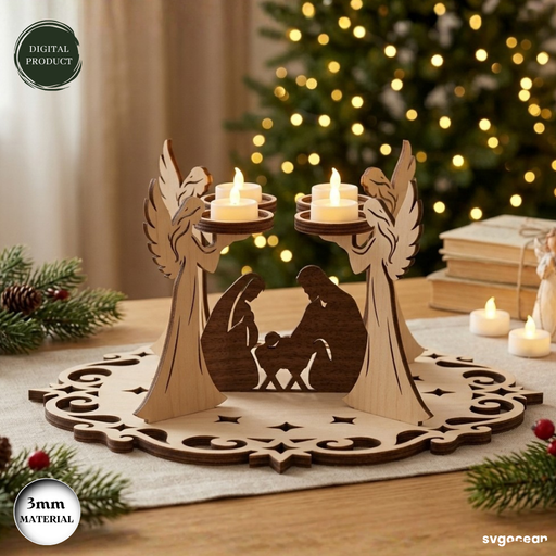 3D Nativity Angel Candle Stand Laser Cut - Svg Ocean