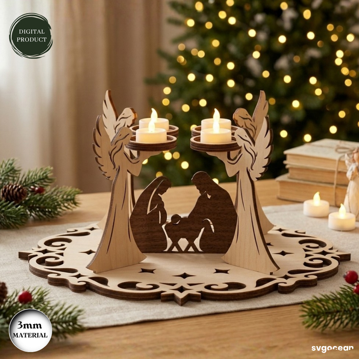 3D Nativity Angel Candle Stand Laser Cut - Svg Ocean