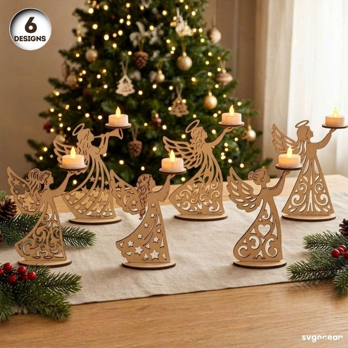 Christmas Angel Candle Holders SVG Bundle - Svg Ocean