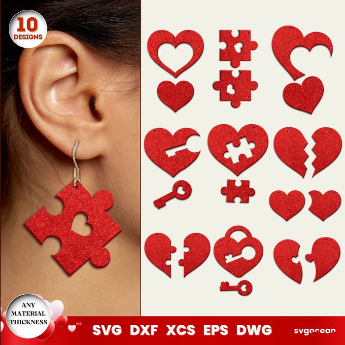 Valentine's Hearts Earrings Laser Cut - Svg Ocean