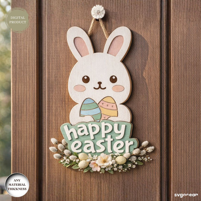 Happy Easter Bunny Door Sign Laser Cut - Svg Ocean