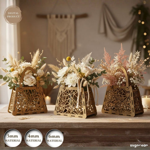 3D Flower Basket Laser Cut Bundle - Svg Ocean