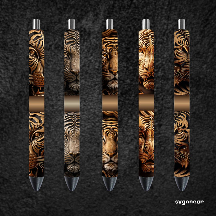 Tooled Leather Tiger Pen Wraps Sublimation Bundle - svgocean