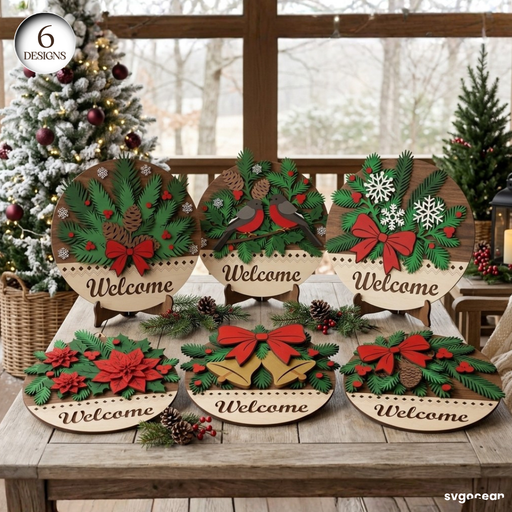 Christmas Welcome Door Hanger SVG Bundle - Svg Ocean
