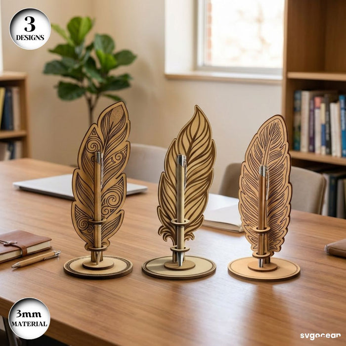 Feather Pen Stand Laser Cut Bundle - Svg Ocean