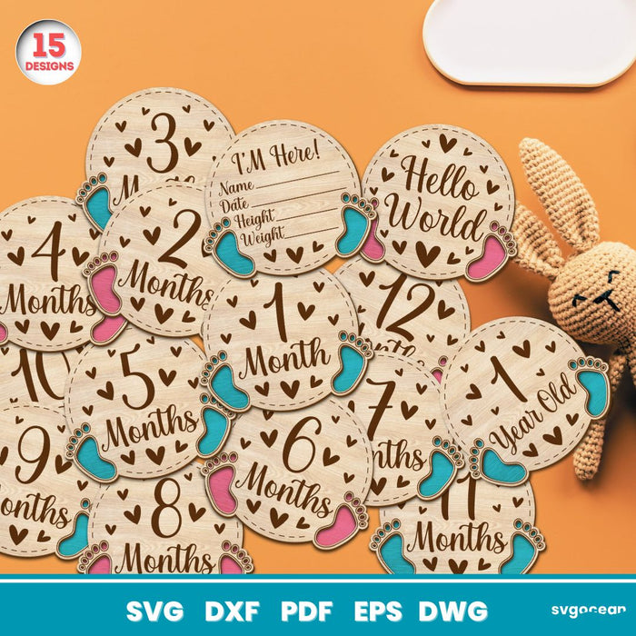 Baby Milestone Cards Laser Cut Bundle - Svg Ocean