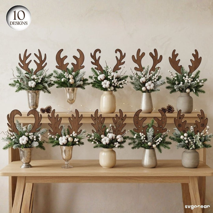 Reindeer Antler Plant Stake SVG Bundle - Svg Ocean