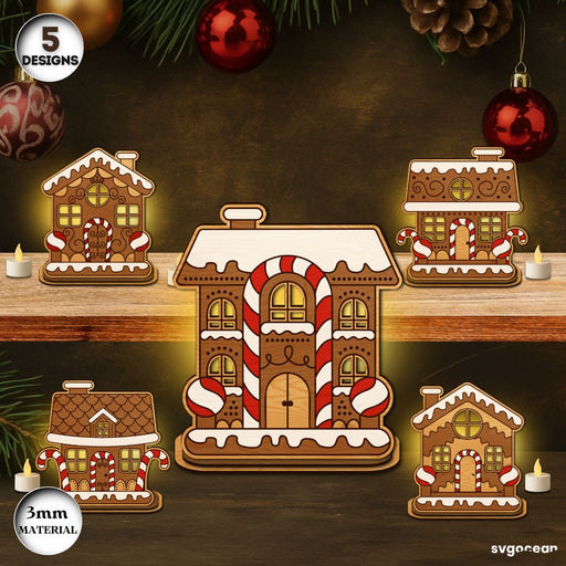 Gingerbread House Candle Holders Bundle - Svg Ocean