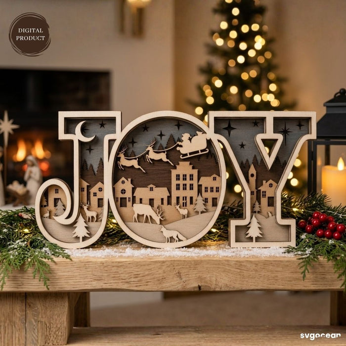 Joy Christmas Shadow Box Laser Cut - Svg Ocean