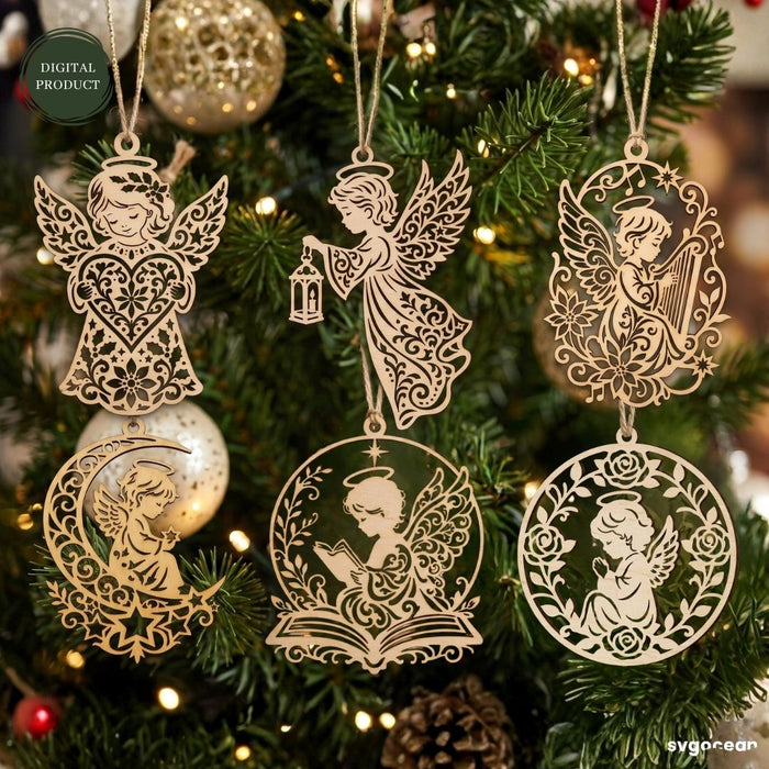 Angel Christmas Ornament SVG Bundle - Svg Ocean