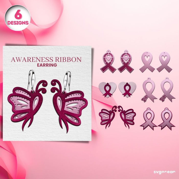 Cancer Awareness Earrings Laser Cut - Svg Ocean