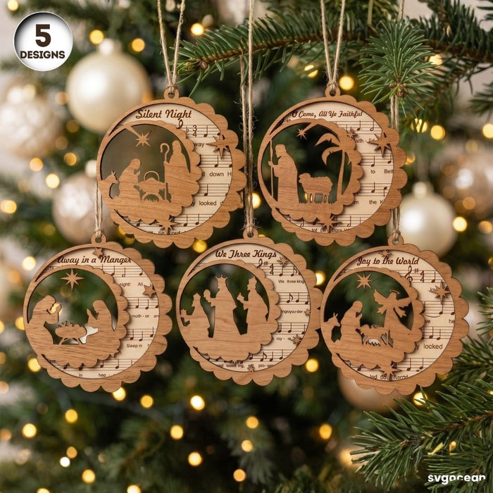 Nativity Sheet Music Ornaments SVG Bundle - Svg Ocean