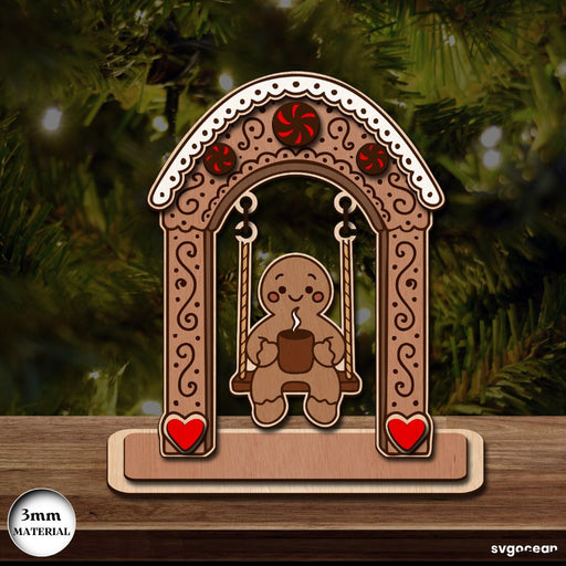 Gingerbread Man on Swing Laser Cut - Svg Ocean