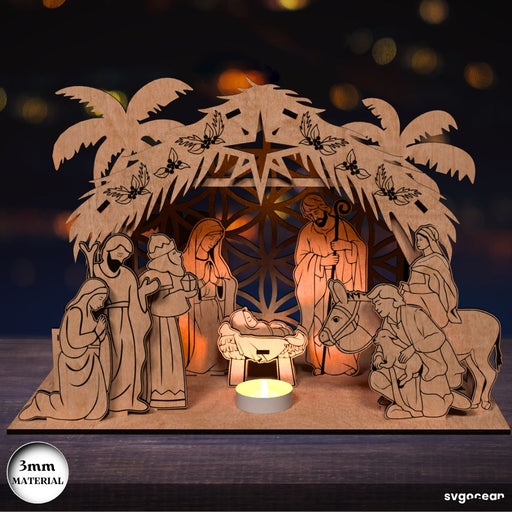 Nativity Scene Candle Holder Laser Cut - Svg Ocean