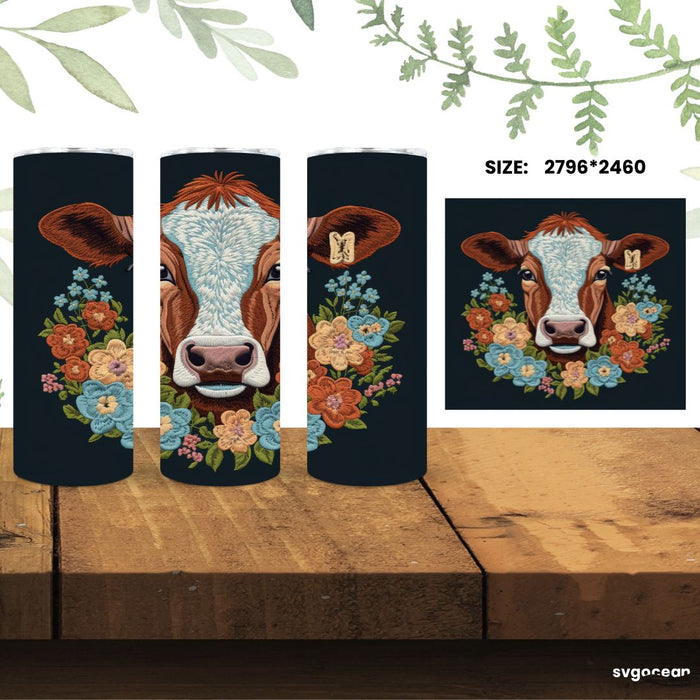 Embroidery Cow Tumbler Wrap Sublimation - svgocean