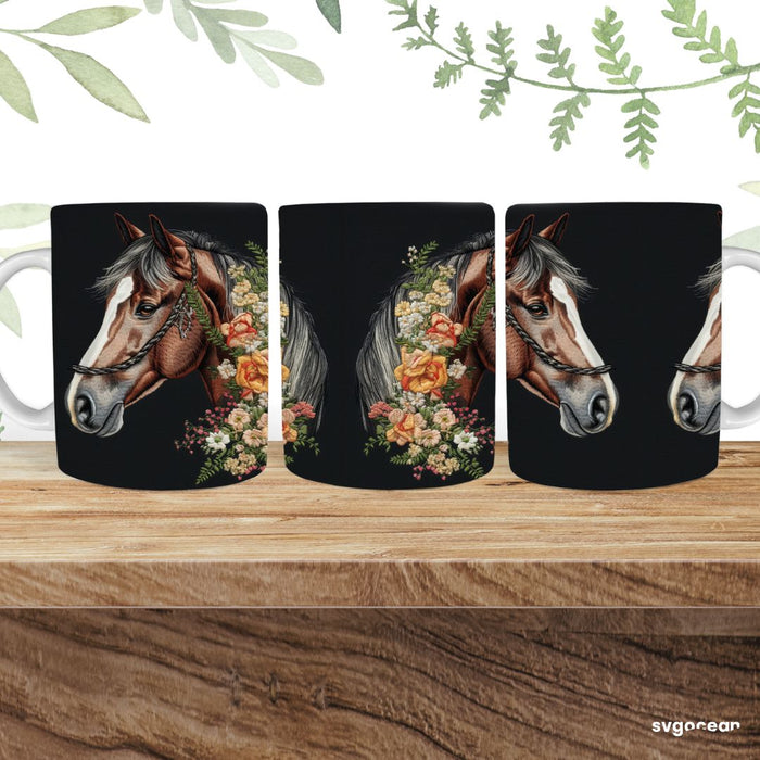 Embroidery Horse Mug Sublimation - svgcean