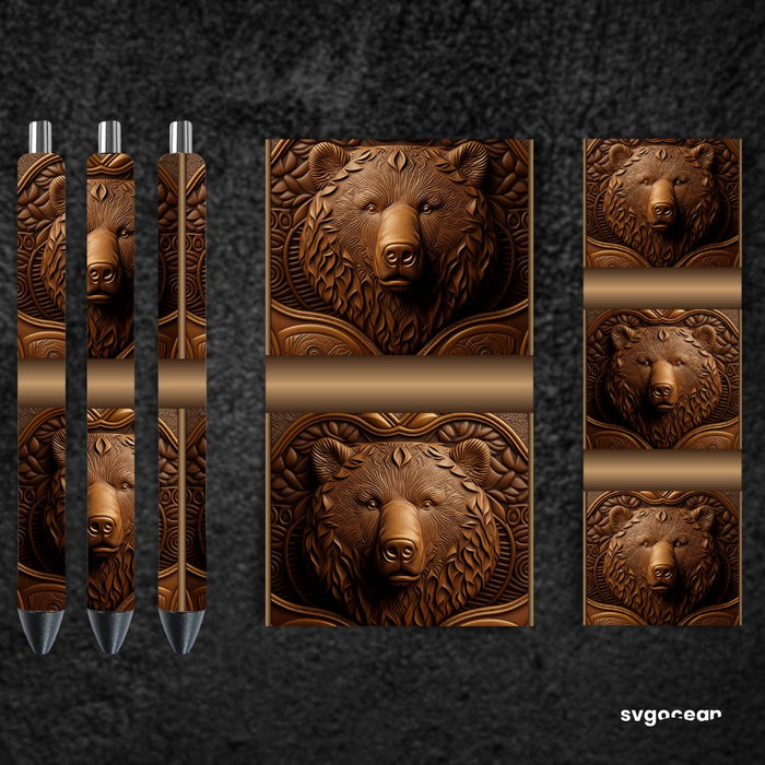 Tooled Leather Bear Pen Wraps Sublimation - svgocean