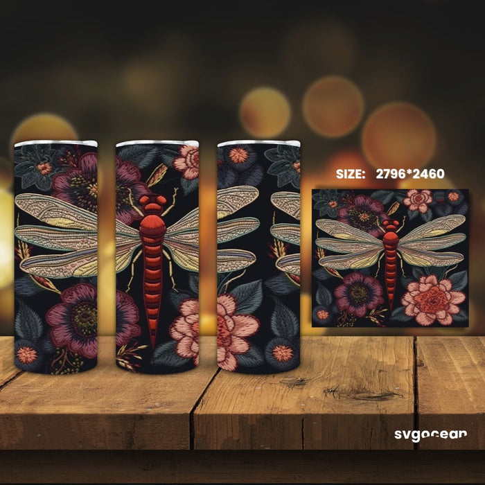 Embroidery Dragonfly Tumbler Wrap Sublimation - svgocean