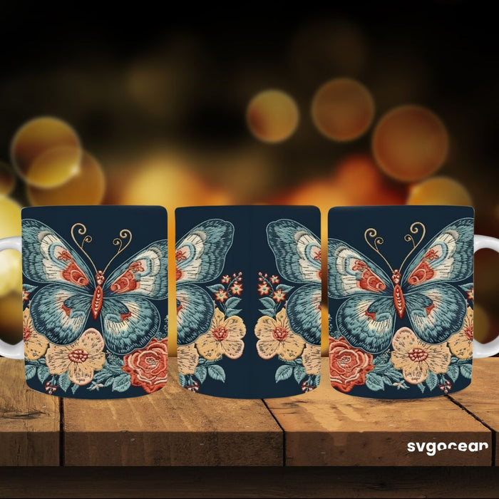 Embroidery Butterfly Mug Sublimation - svgocean