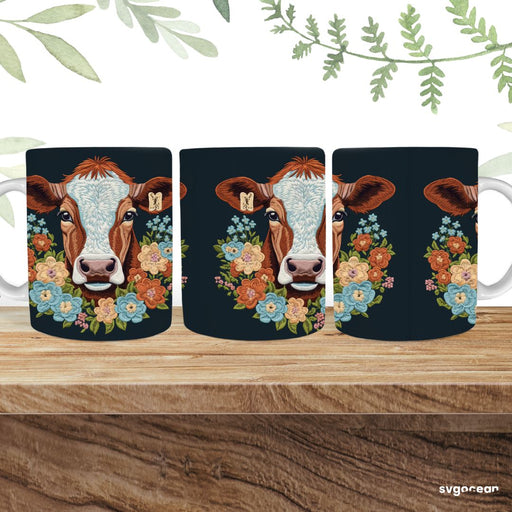 Embroidery Cow Mug Sublimation - svgocean