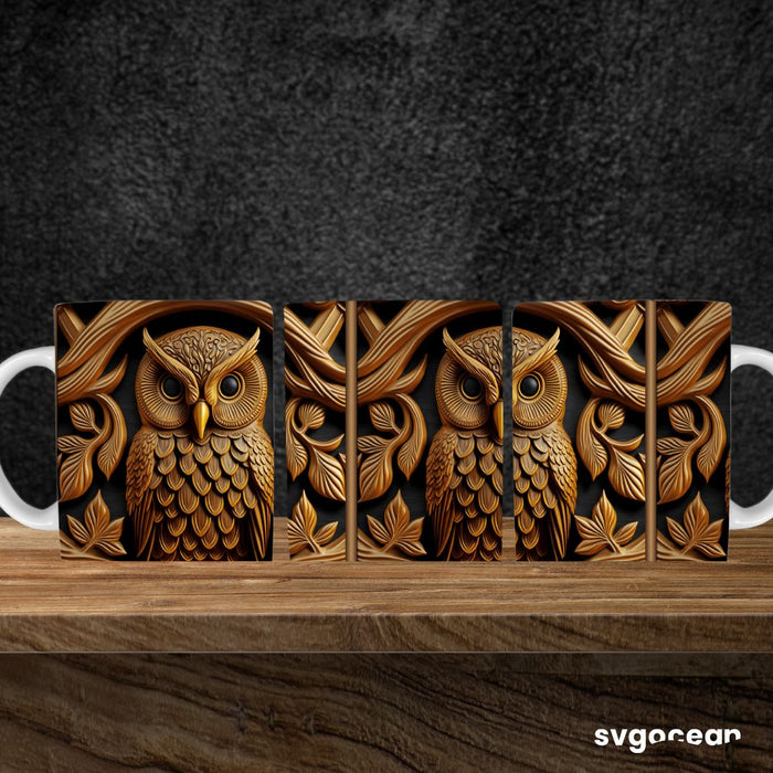 Tooled Leather Owl Mug Sublimation Bundle - svgocean