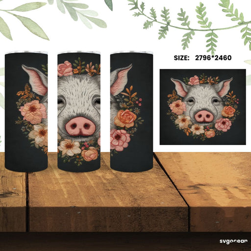 Embroidery Pig Tumbler Wrap Sublimation - svgocean