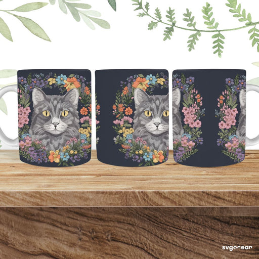 Embroidery Cat Mug Sublimation - svgocean