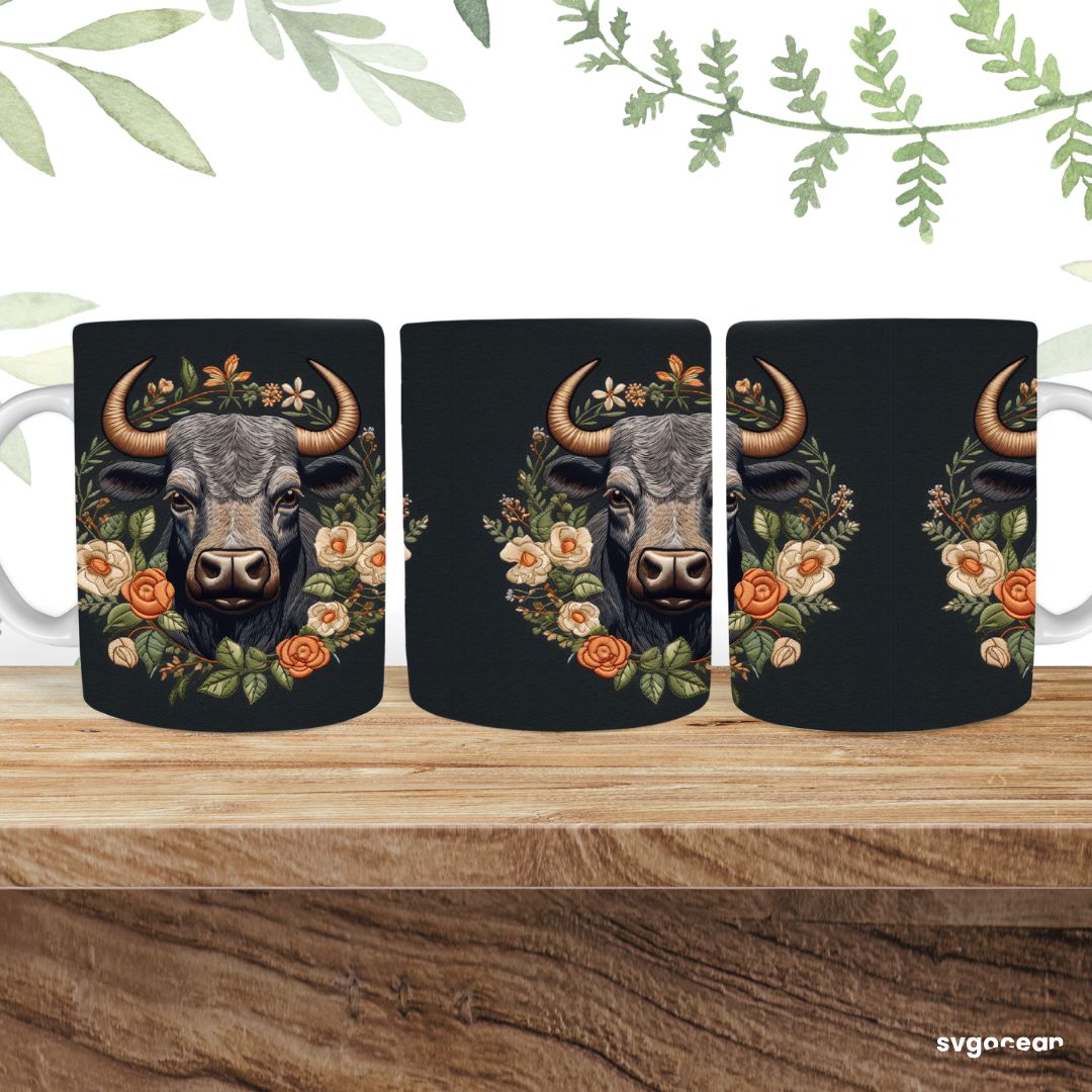 Embroidery Bull Mug Sublimation - Svg Ocean — svgocean
