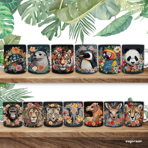 Zoo Embroidery Animals Mug Wrap Sublimation Bundle - svgocean